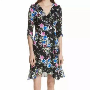 Milly Silk Charmeuse Ruffled Wrap Dress